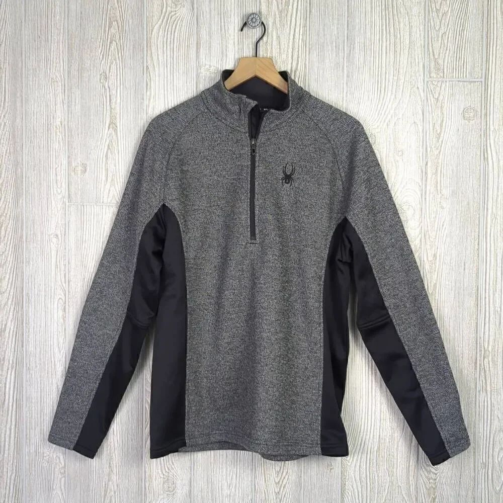 Spyder Jacket Mens Large Pullover Jacket Gray Black Marled Quarter Zip Textured